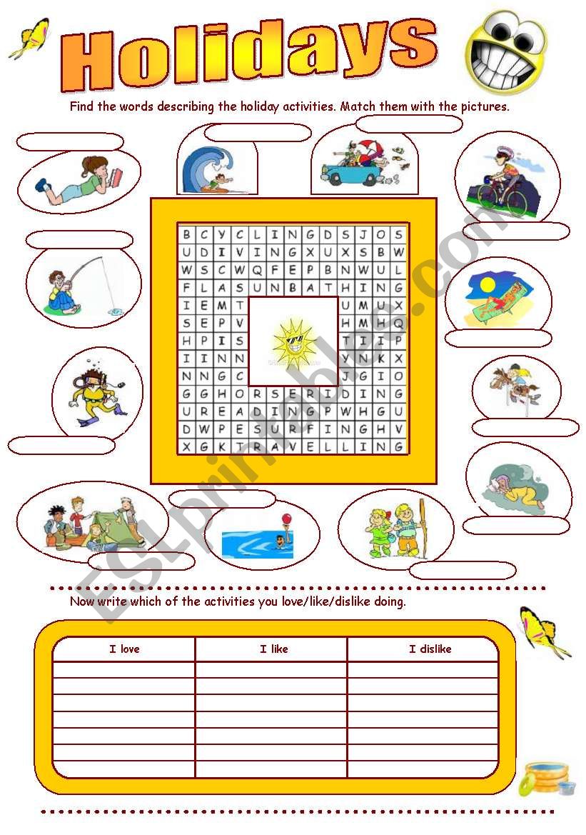 Holidays activities + Gerund after Verbs