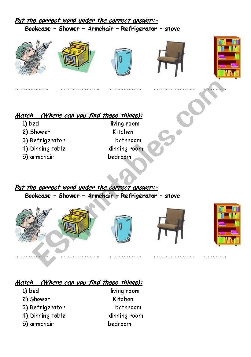house furniture worksheet