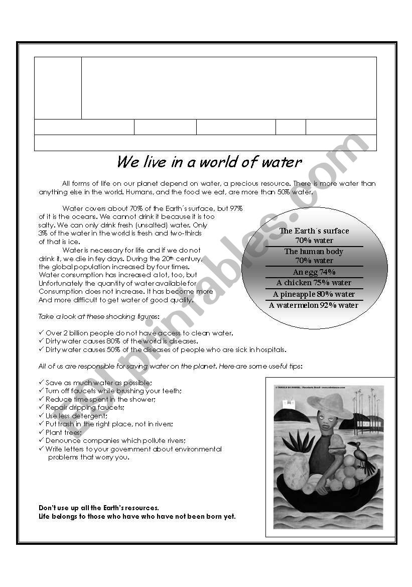 We live in a world of water worksheet