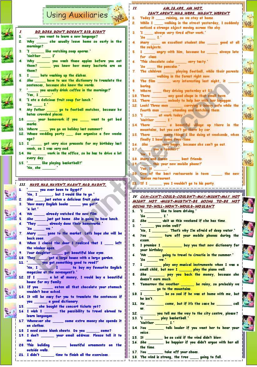 Auxiliaries worksheet