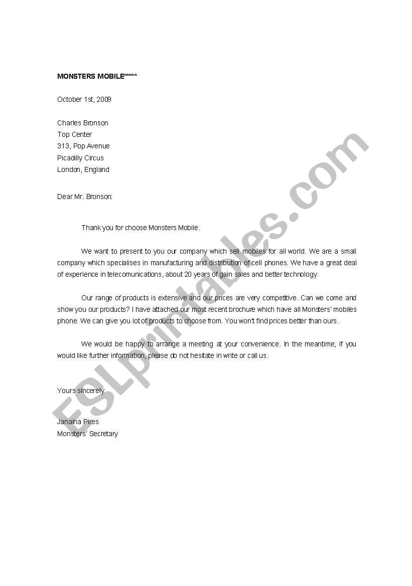 Business Letter worksheet