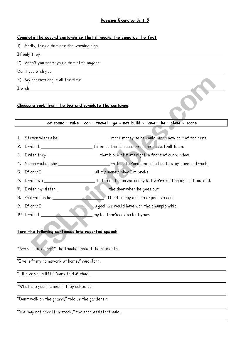 Wishes  worksheet