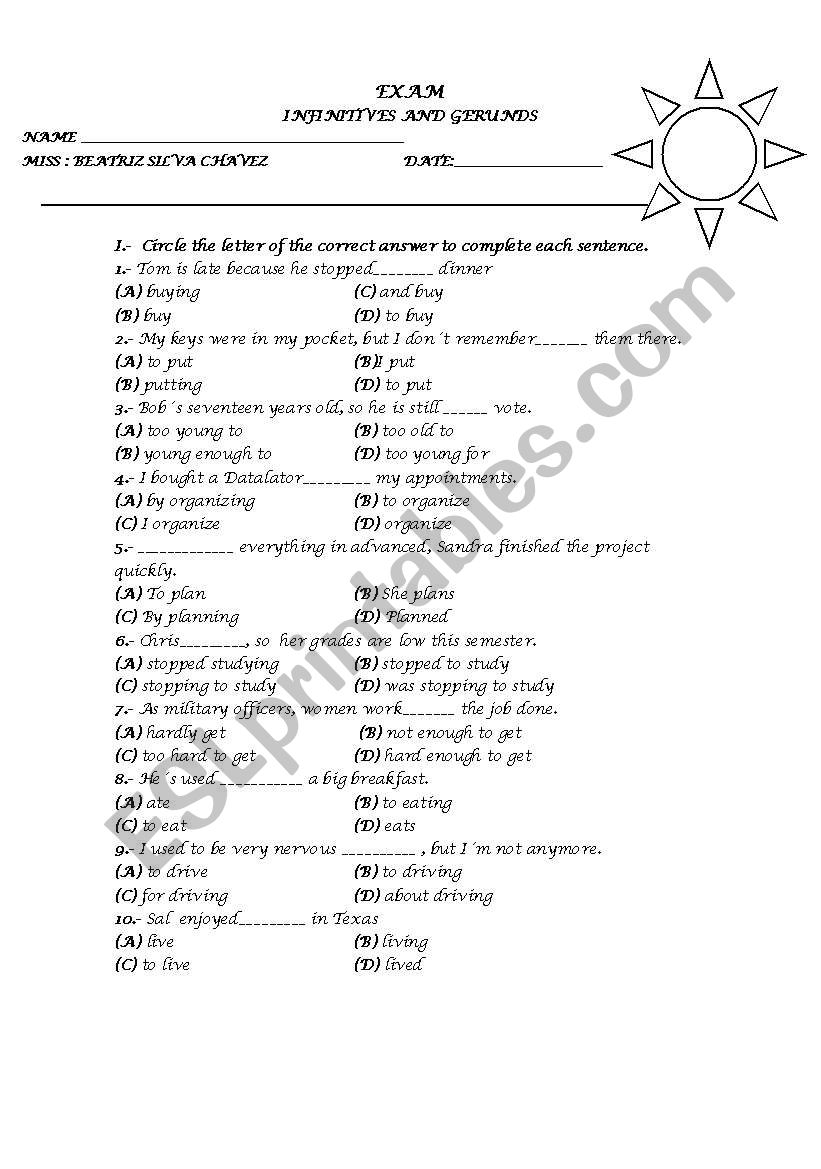 GERUND INFINITIVE worksheet