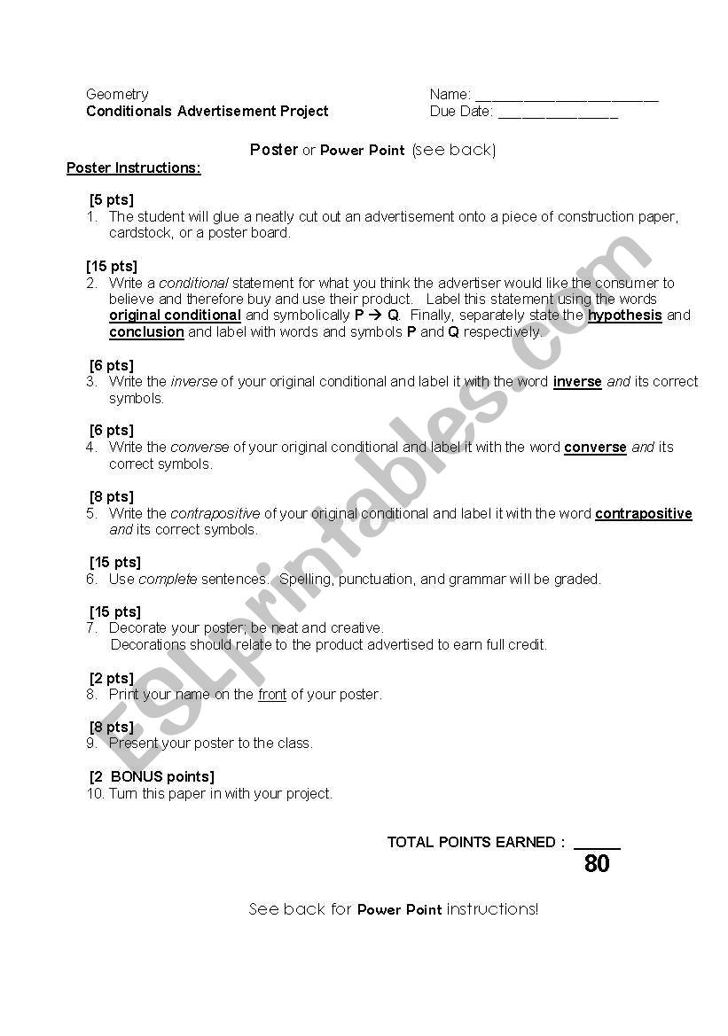 Conditional Statements worksheet