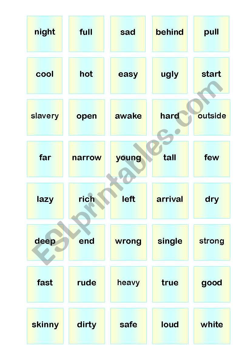 5 pages / speaking game on opposites, asking questions and giving short answers / B&W CARDS INCLUDED - classroom fun activity