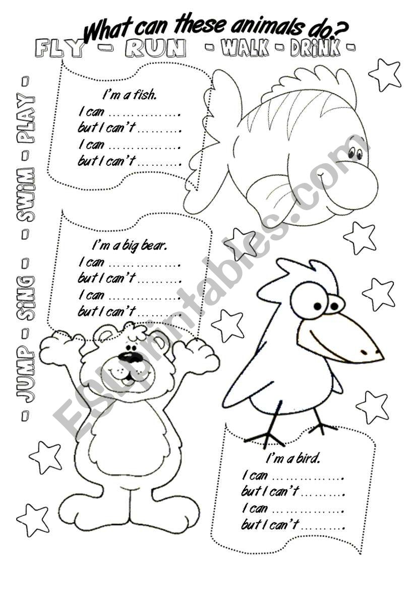 CAN / CANT + animals worksheet