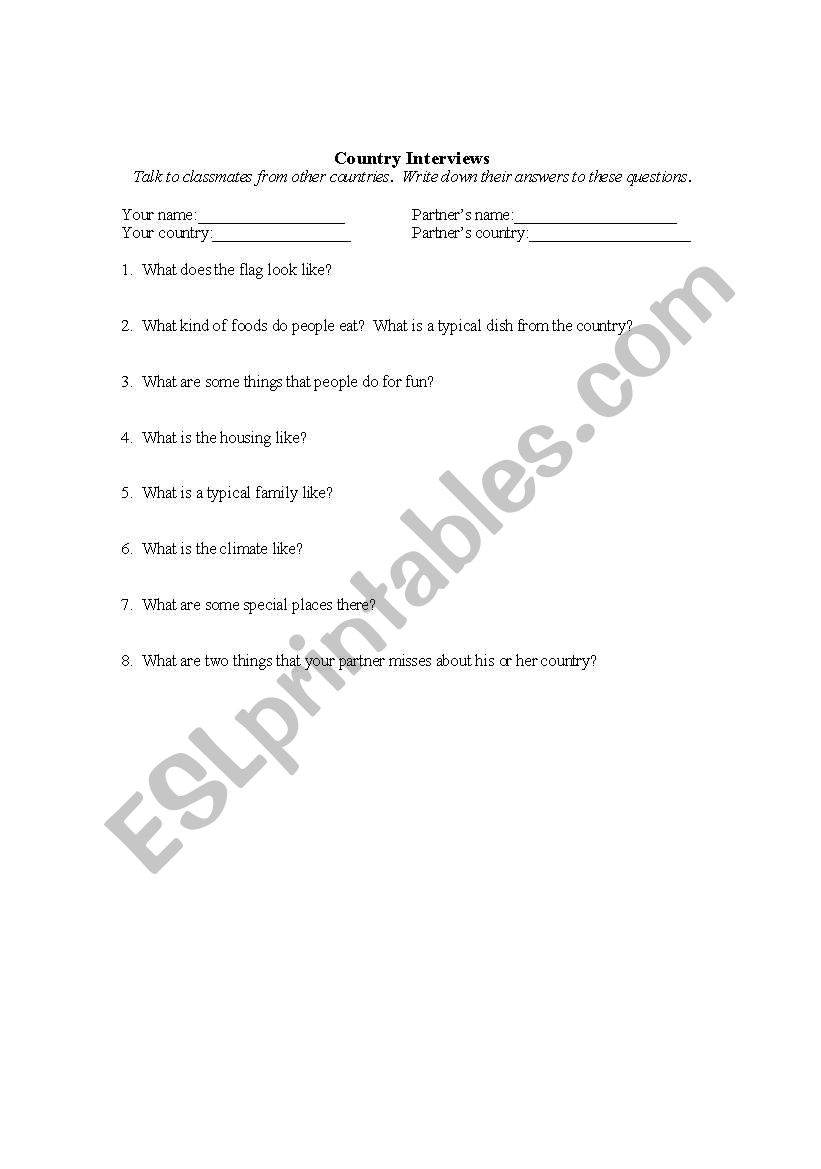 Classmate interviews worksheet