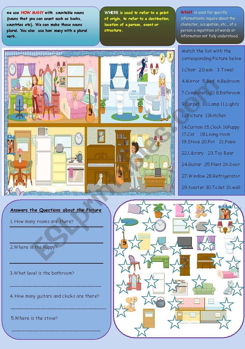 PARTS OF THE DOLL HOUSE worksheet