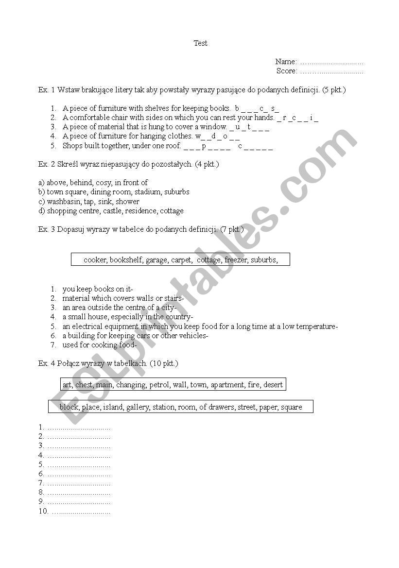 testing vocabulary- home worksheet