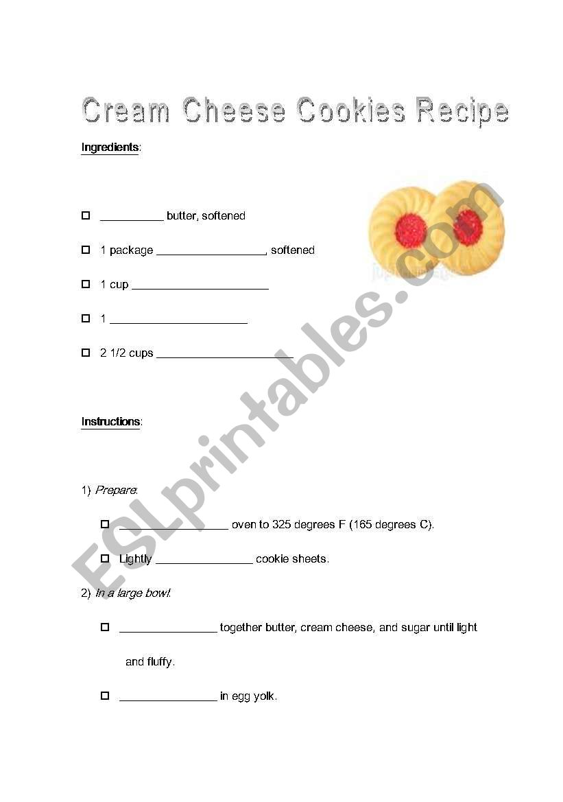Cream Cheese Cookies Recipe worksheet