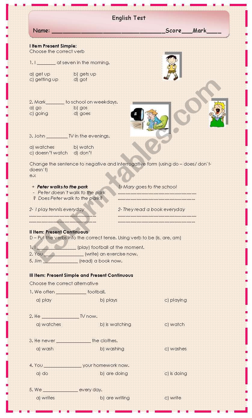 Present Simple and Present Continuous test