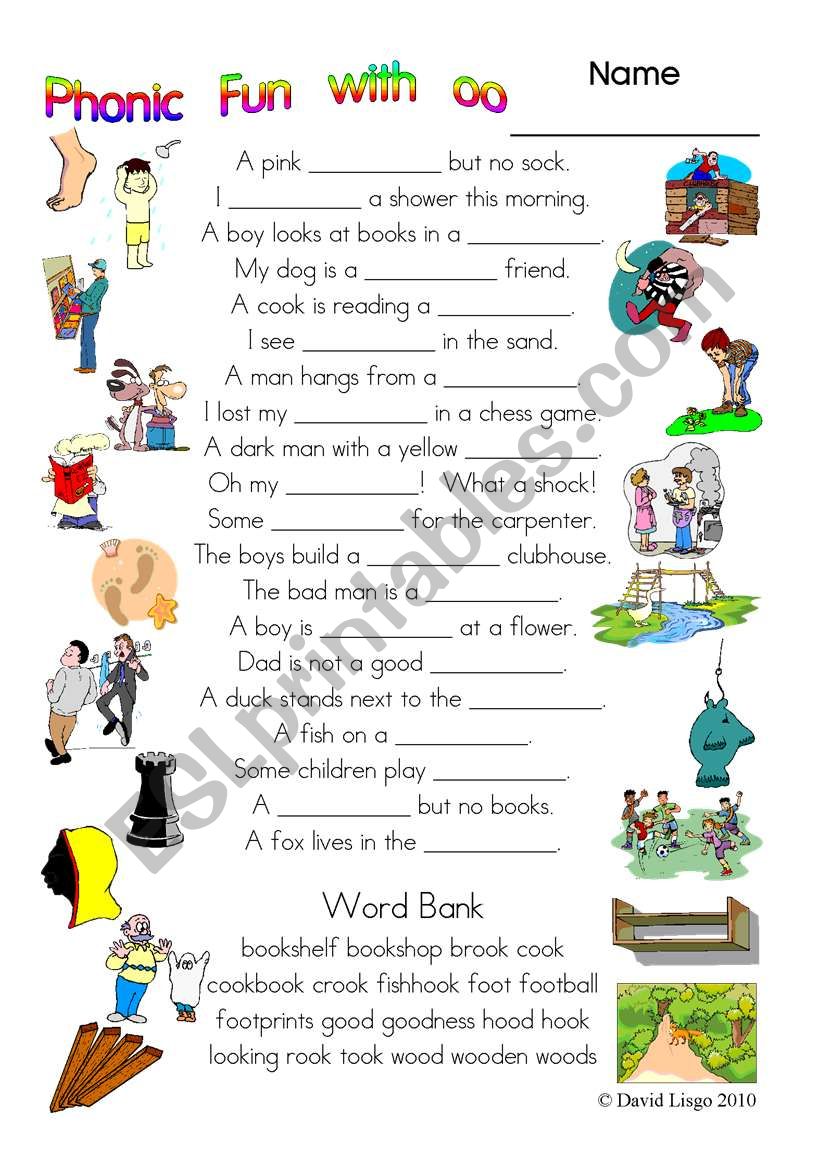 3 pages of Phonic Fun with oo: worksheet, story and key (#8)