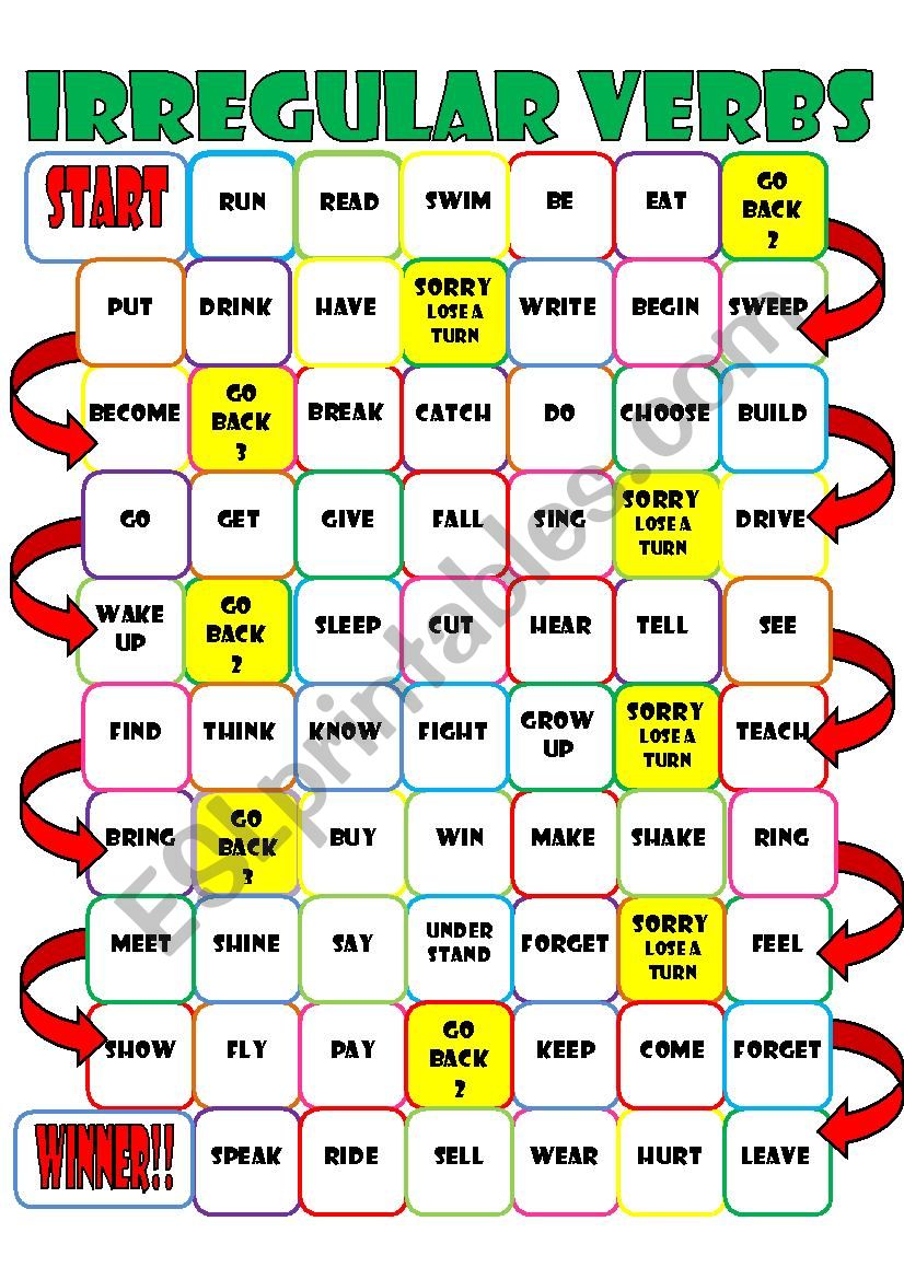 irregular verb boardgame worksheet