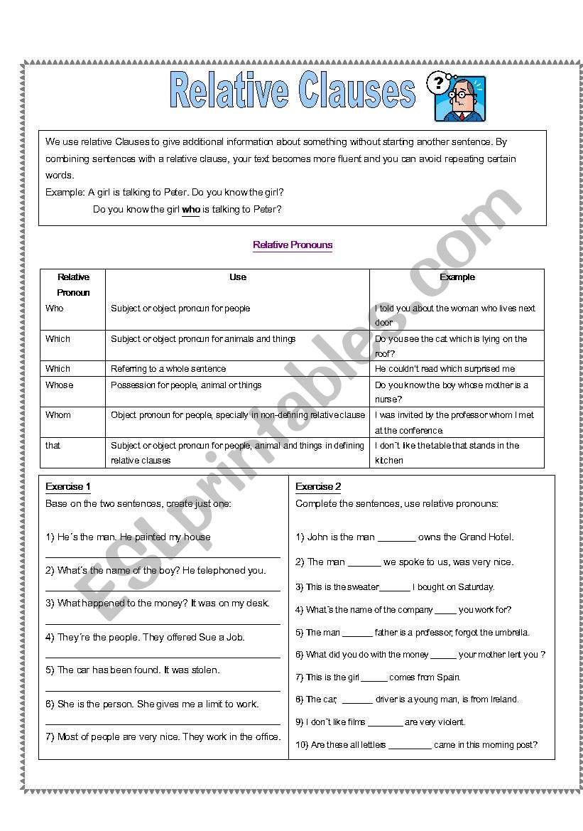Relative Clauses - Use and Exercises