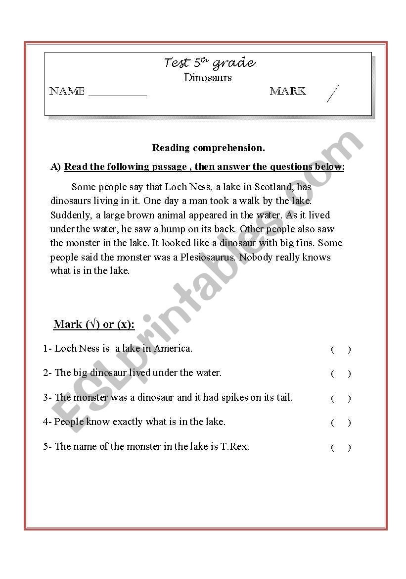 dinosaurs exam worksheet