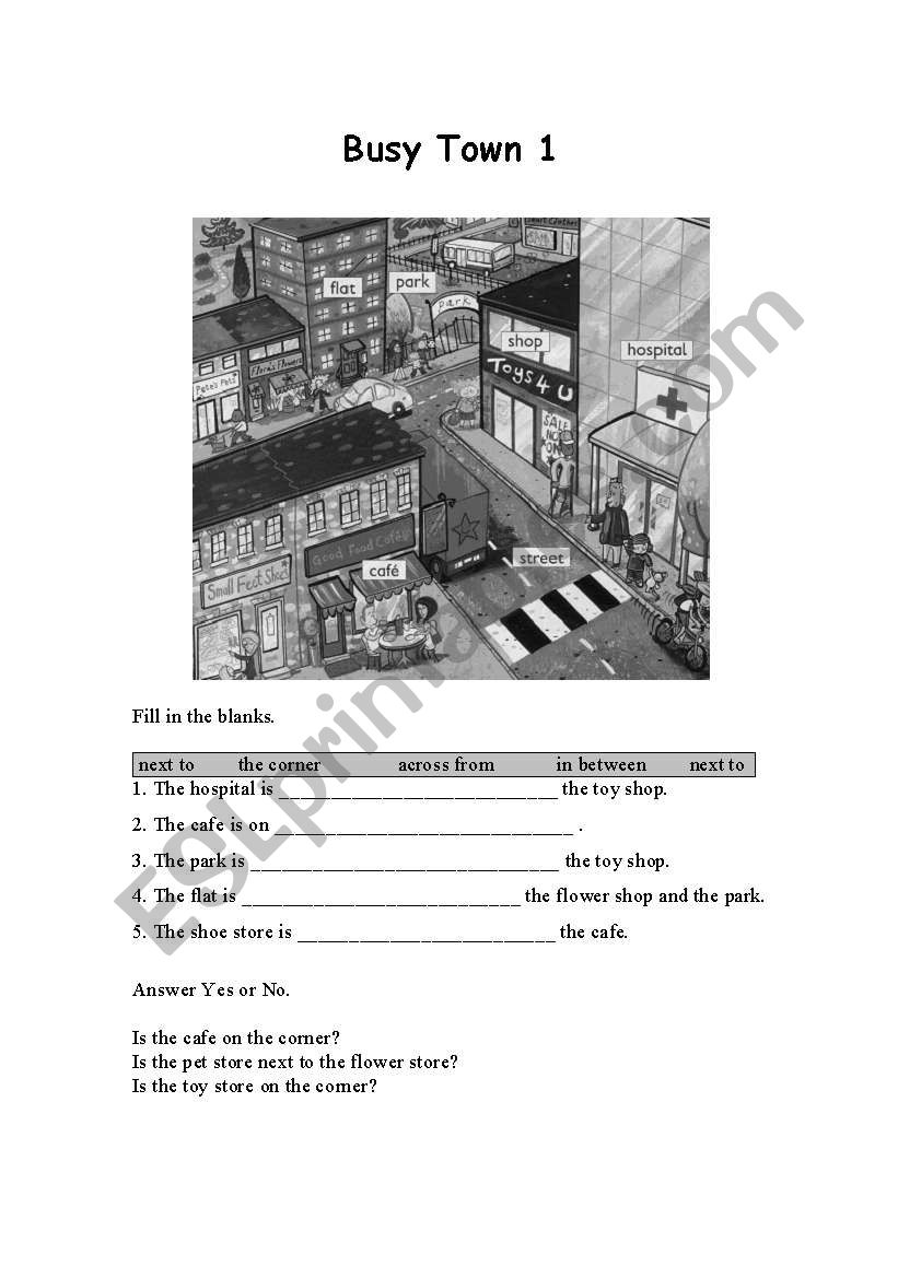 City Prepositions worksheet