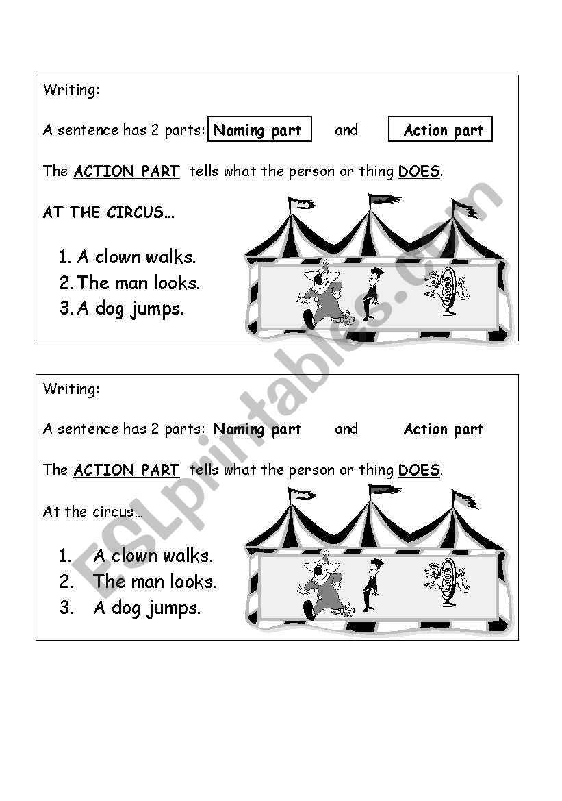 Action part of a sentence worksheet