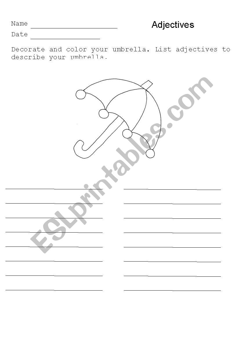 Listing Adjectives worksheet