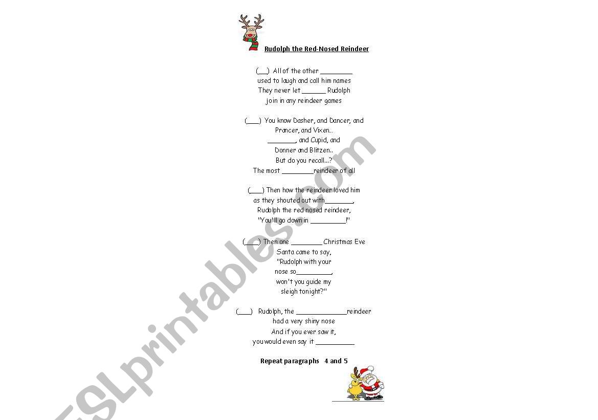 Rudolph the red nose reindeer worksheet