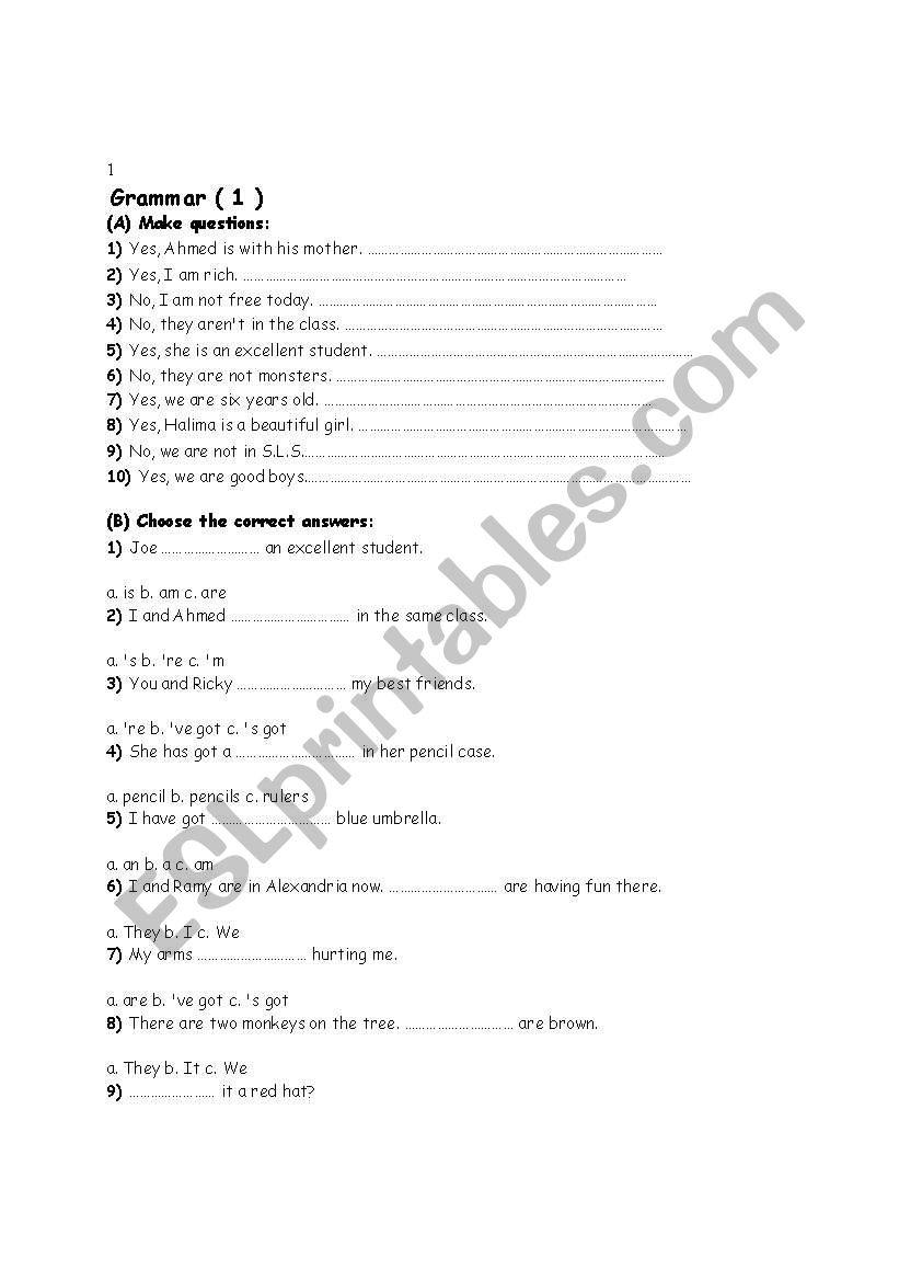 GRAMMAR worksheet