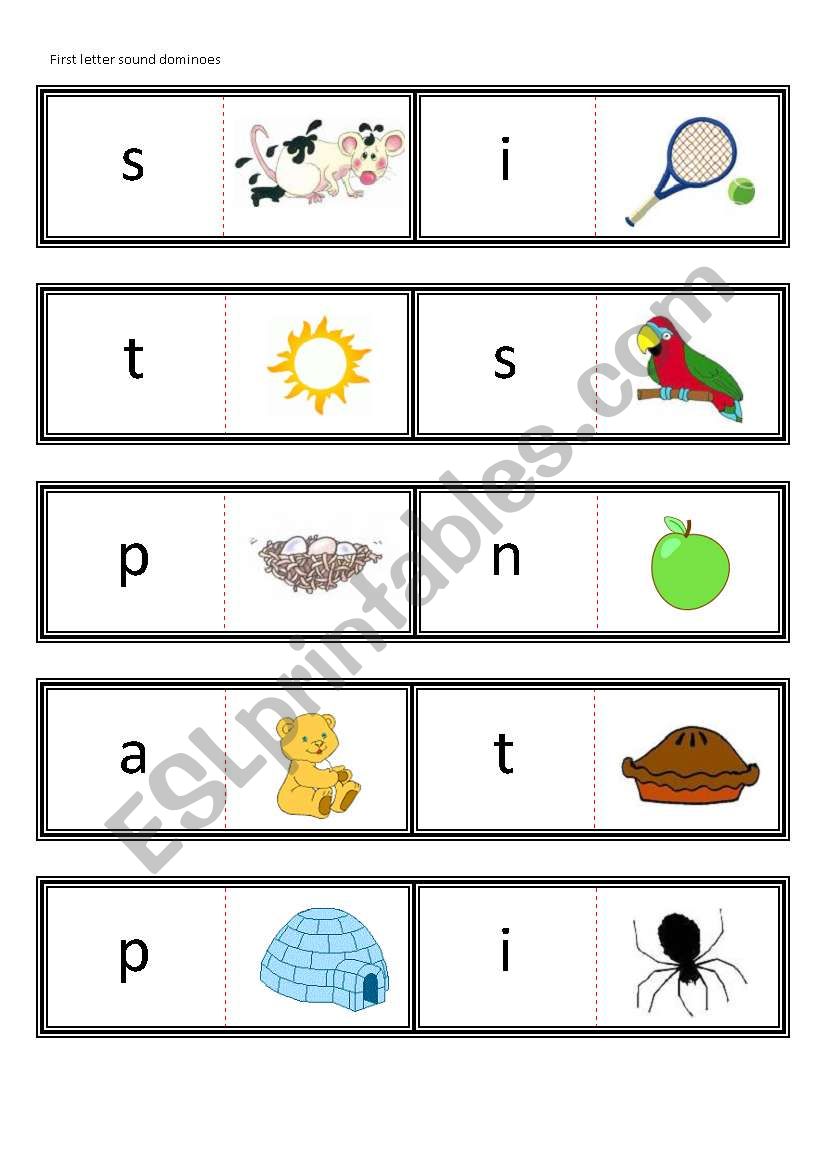 First letter sound dominoes (satpin) for use with Jolly Phonics book 1