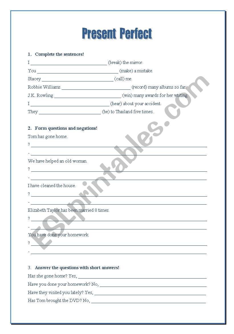 Present Perfect worksheet