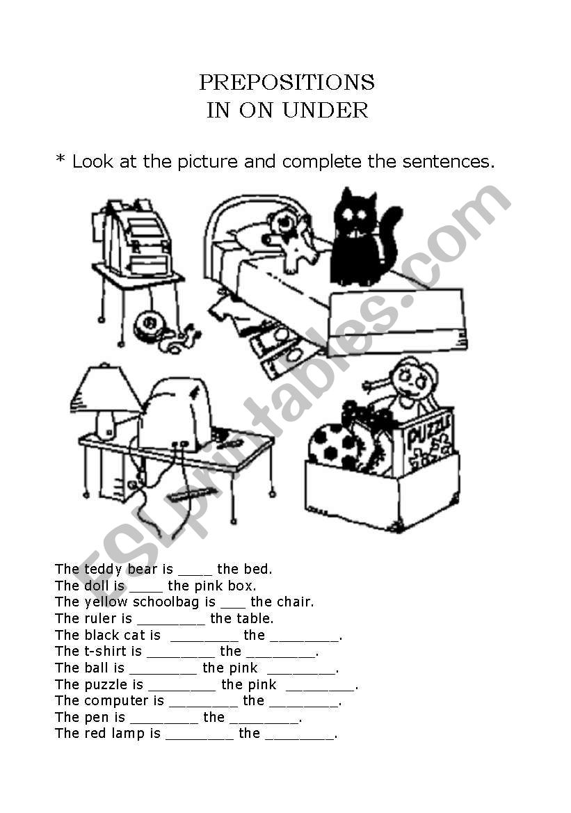 Prepositions in on under worksheet