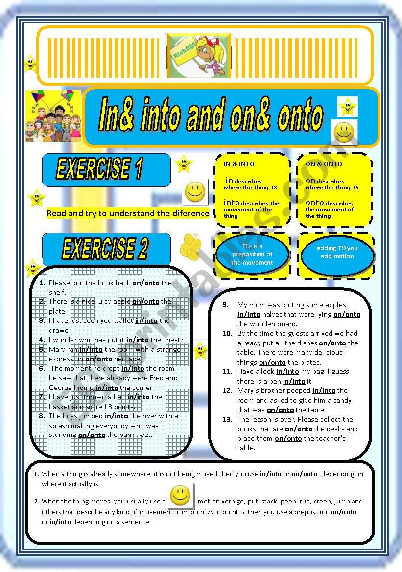 IN&INTO and ON&ONTO worksheet