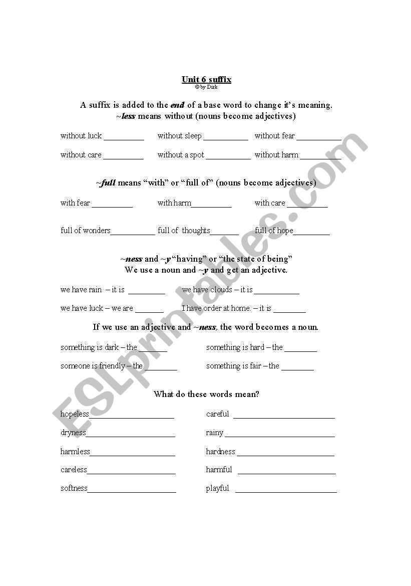 Suffix  worksheet