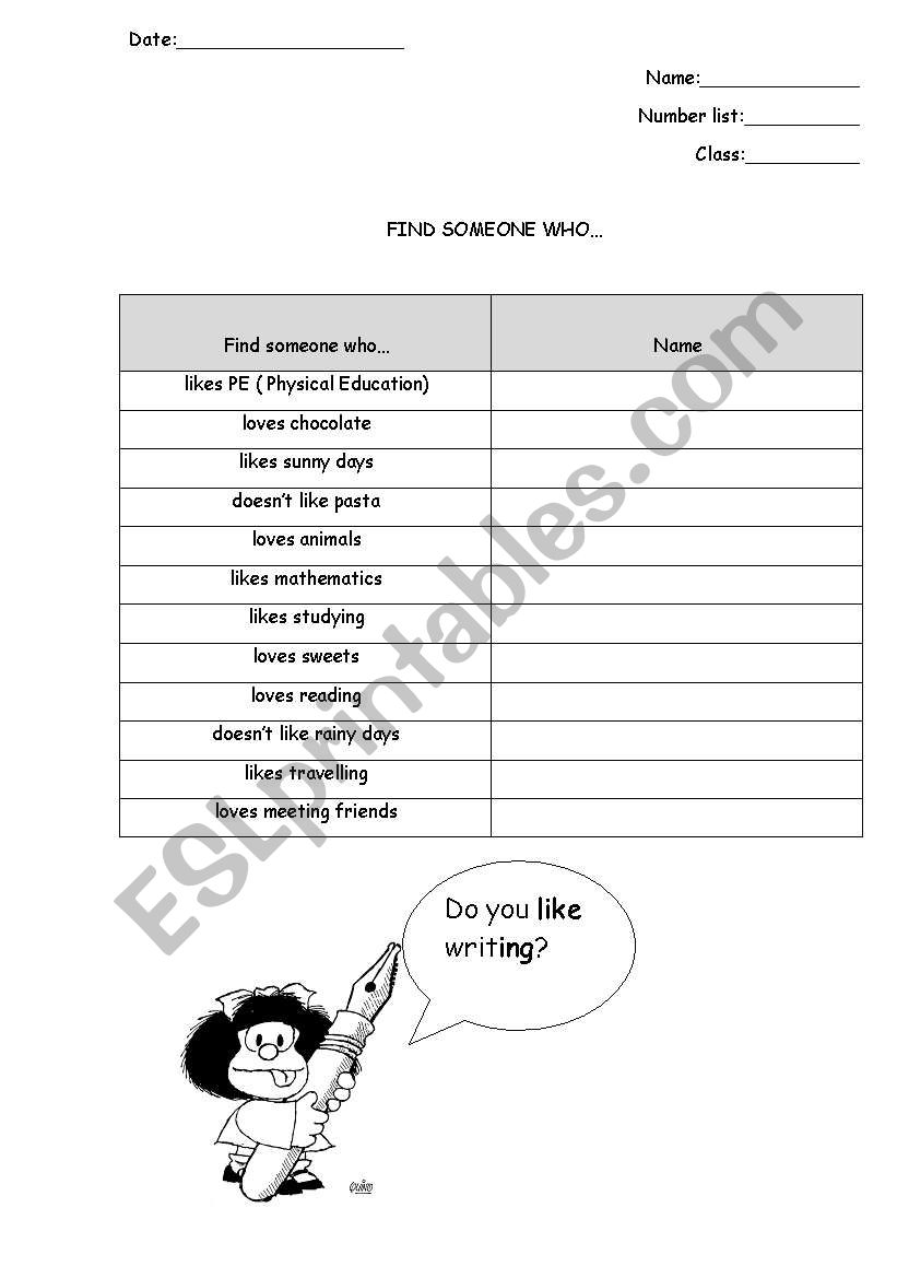 Find someone who... worksheet