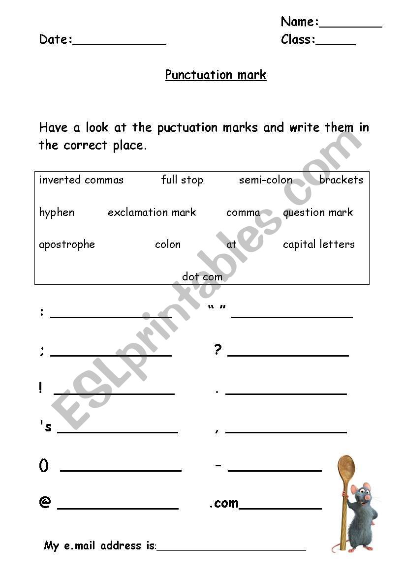 Punctuation marks worksheet