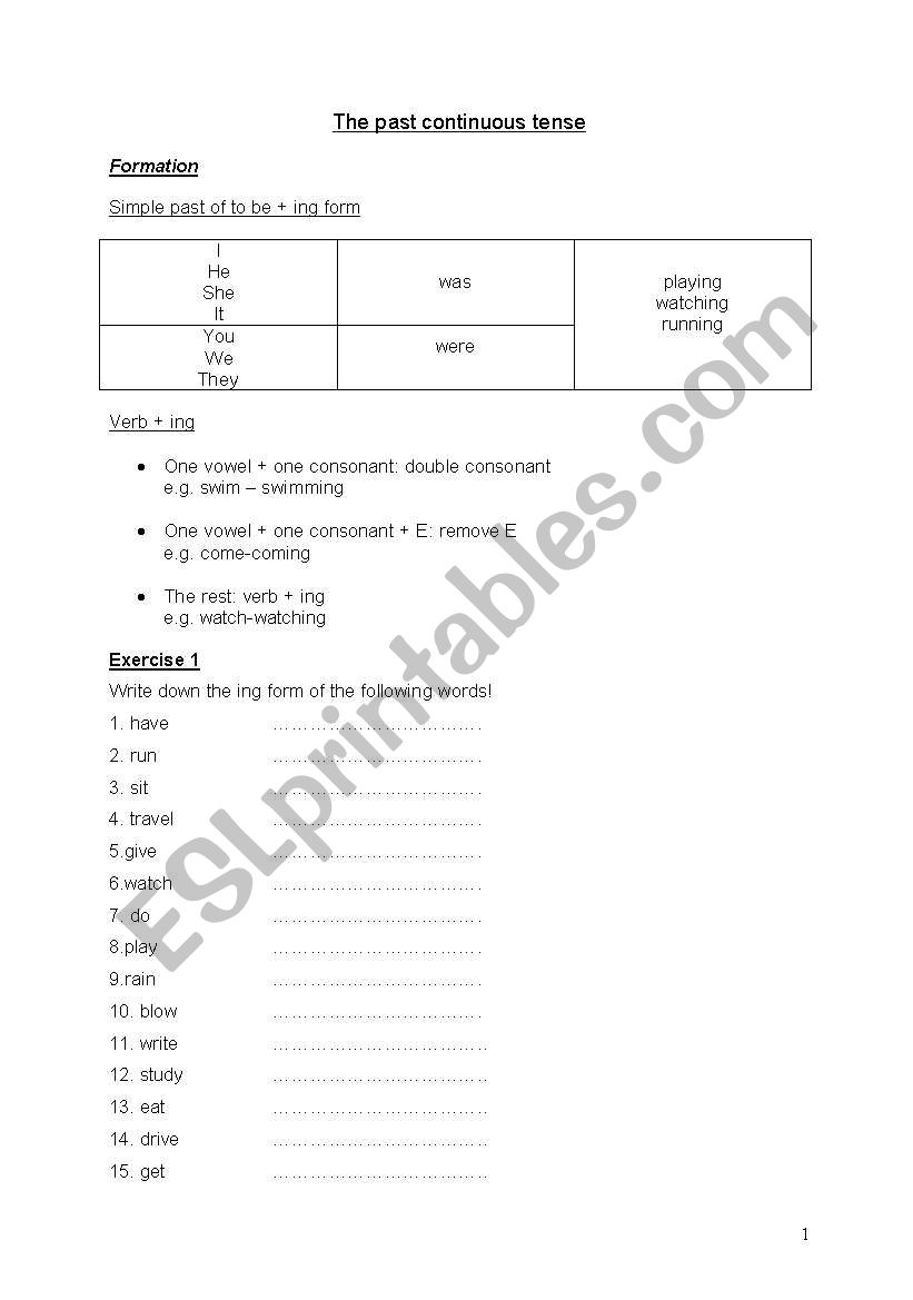 the past continuous  worksheet