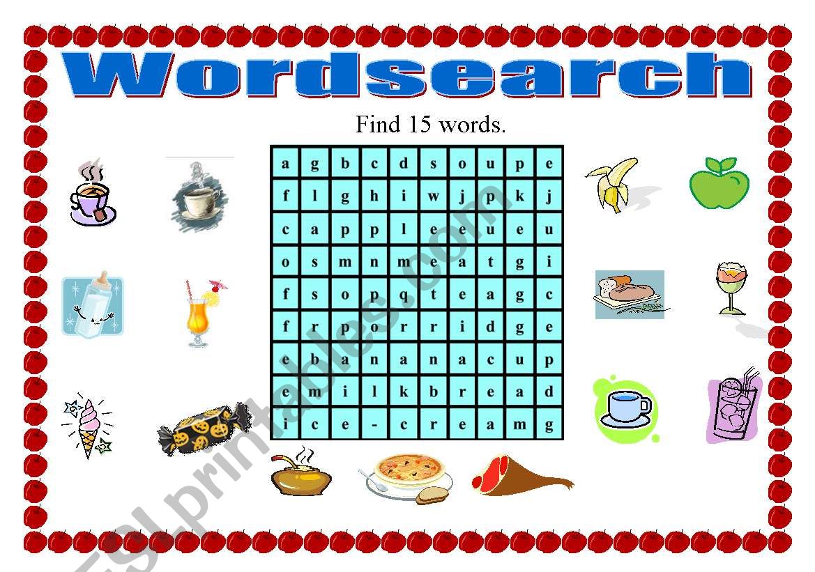 Food wordsearch worksheet