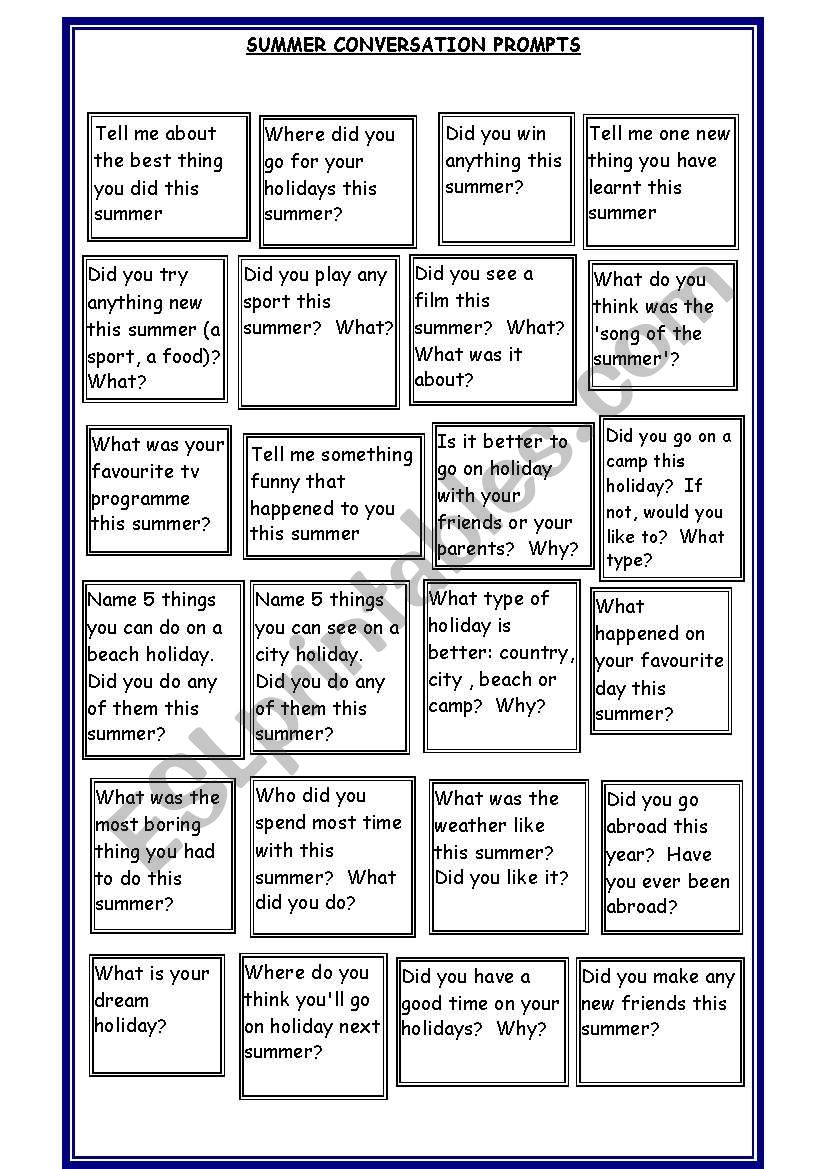 Conversations about holidays worksheet