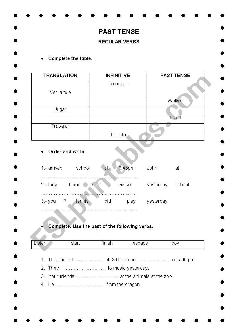 Past tense. Regular verbs worksheet