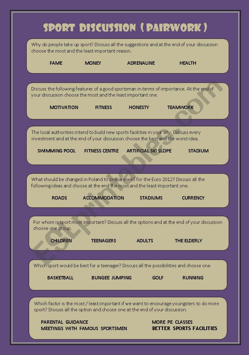 pairwork discussion series (2): sport