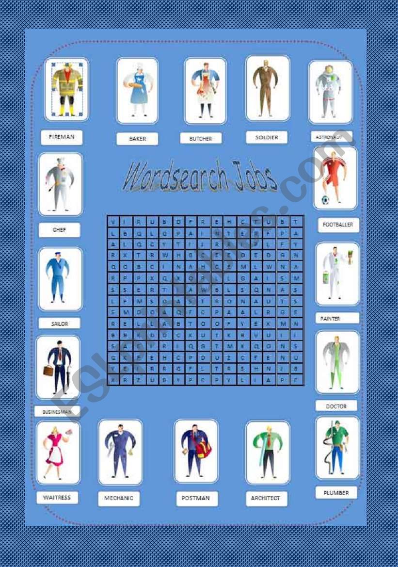 Wordsearch jobs worksheet