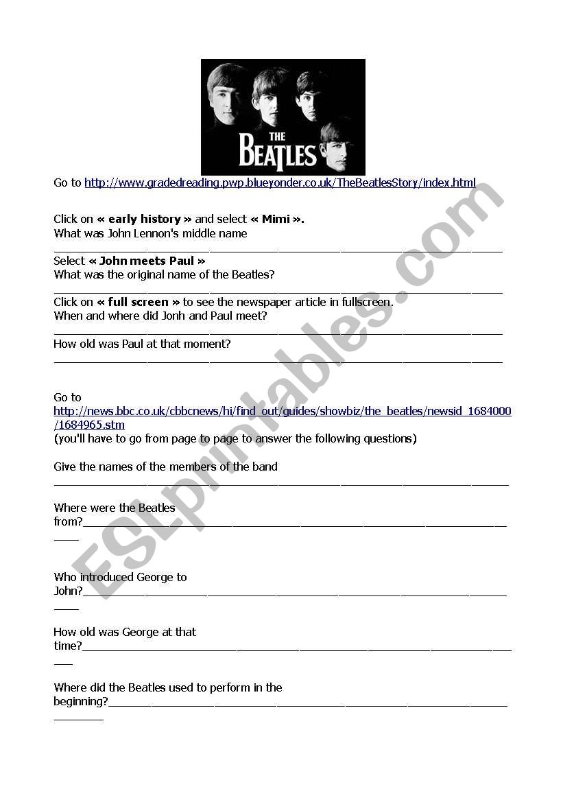 The Beatles : webquest worksheet