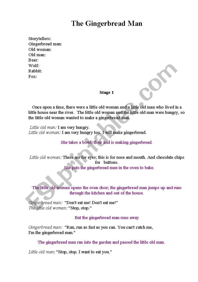 ROLE PLAY:GINGERBREAD MAN worksheet