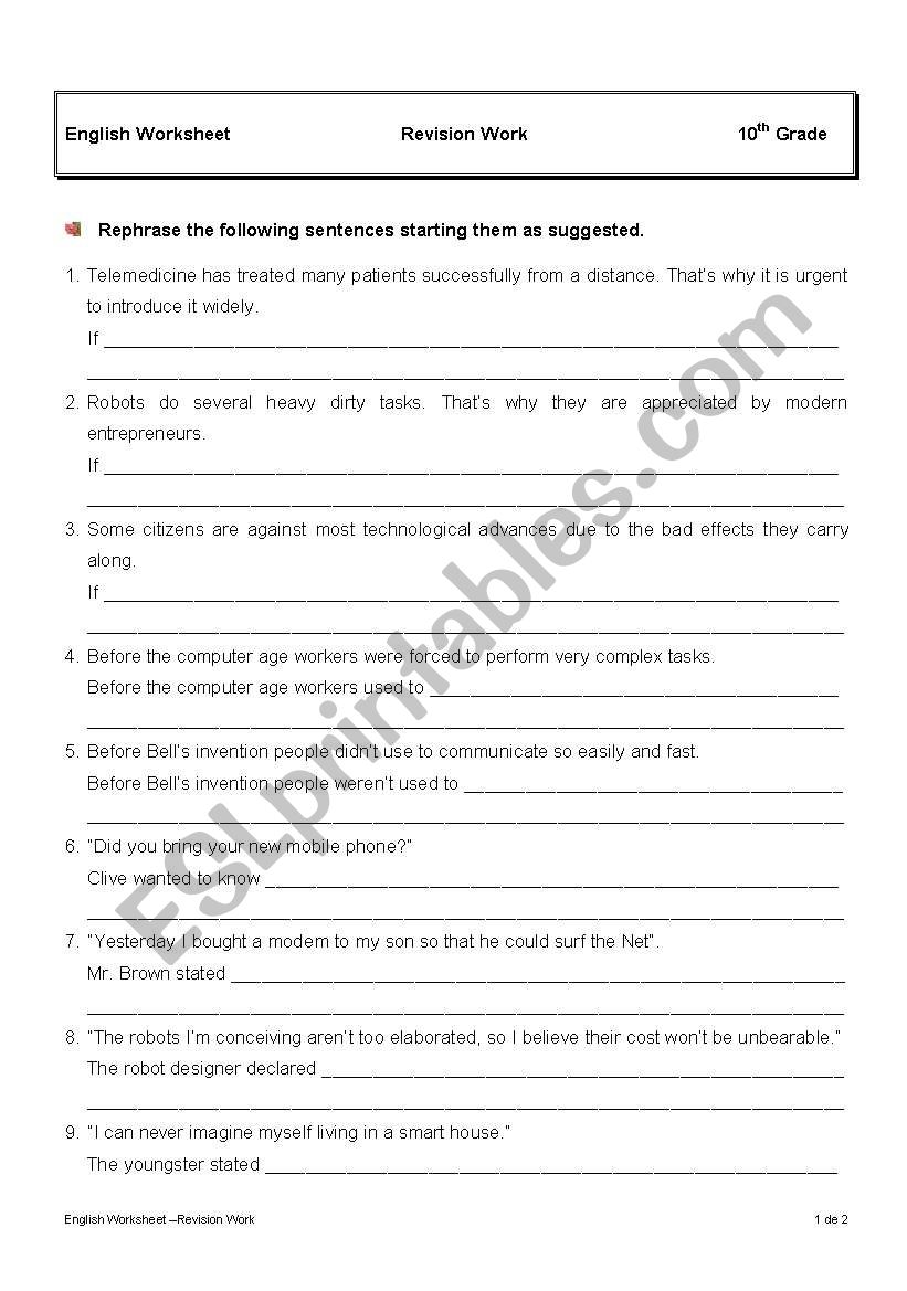 Rephrasing activities worksheet