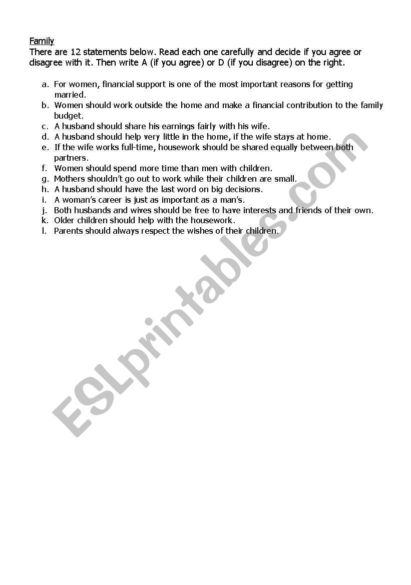 Speaking about family life worksheet