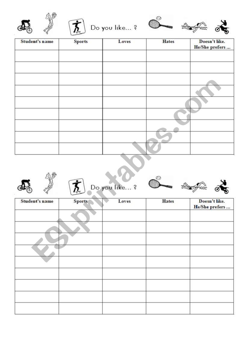 sports interview  worksheet