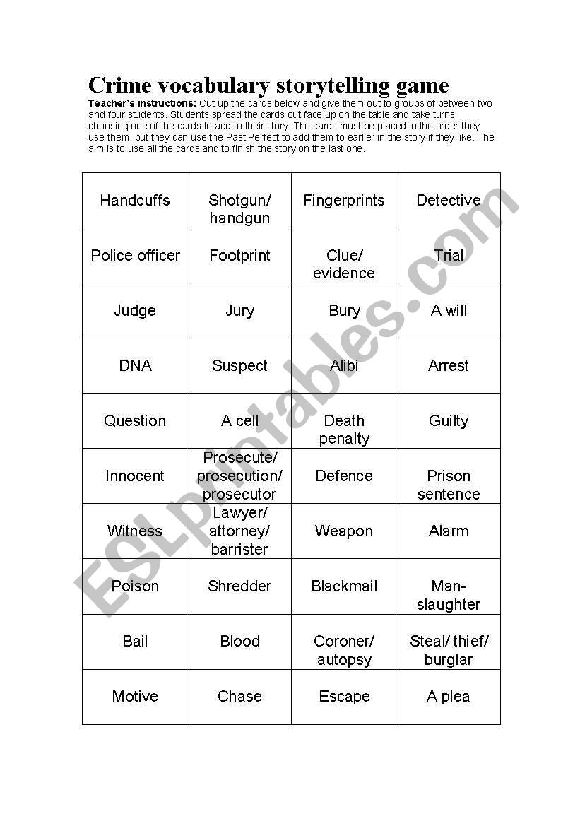Crime Vocabulary Storytelling worksheet