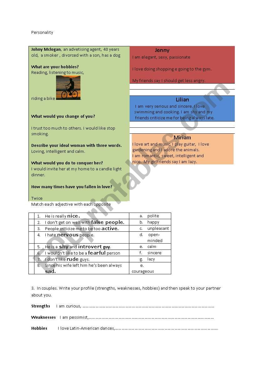 Personality worksheet