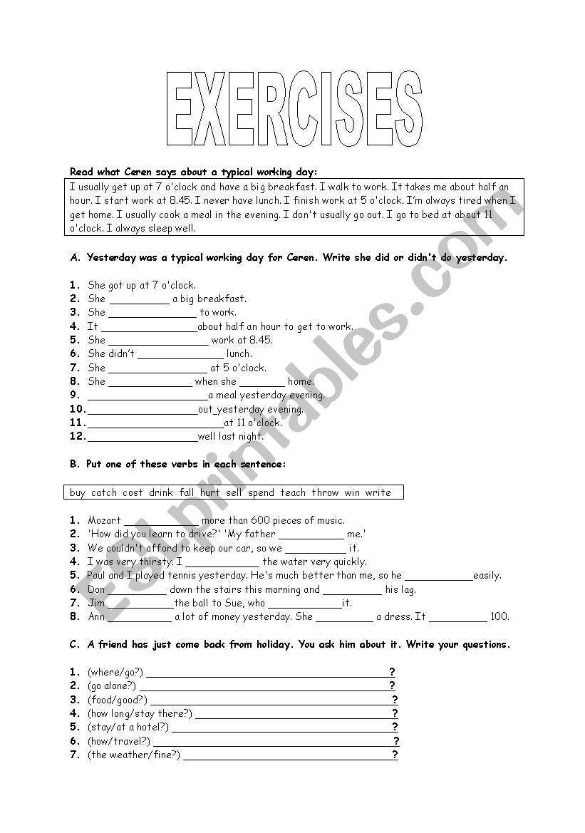 past tense worksheet