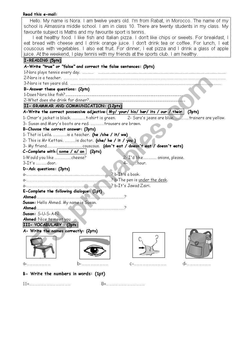 test worksheet