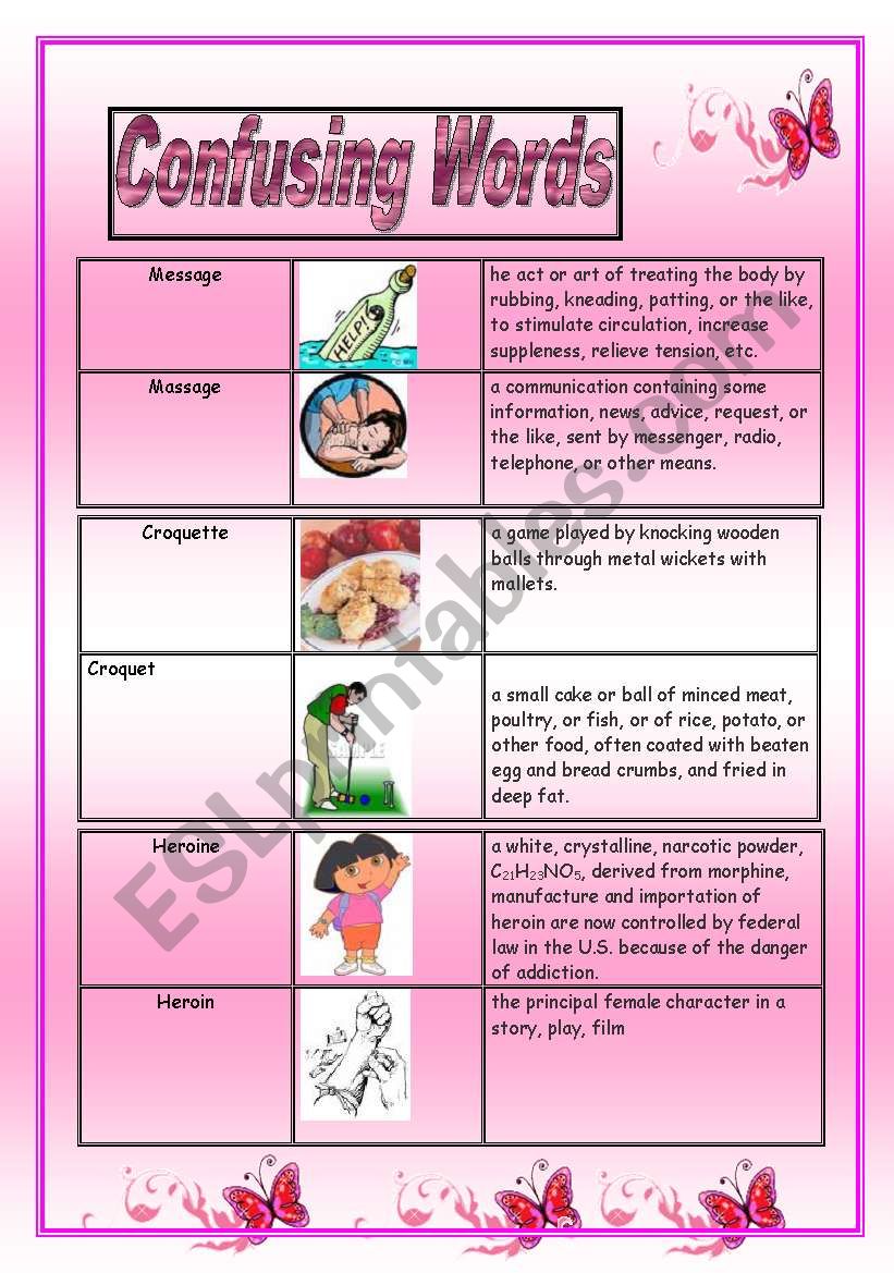 confusing words! worksheet