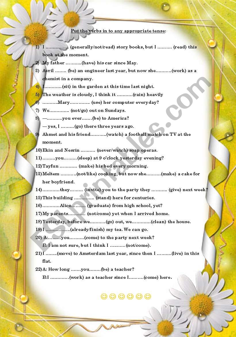 Mixed tenses exercise worksheet