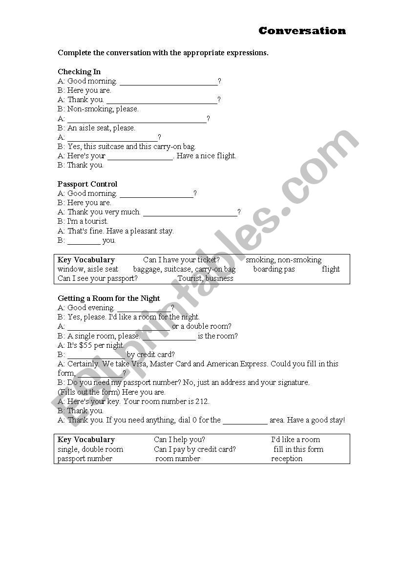 Conversation worksheet