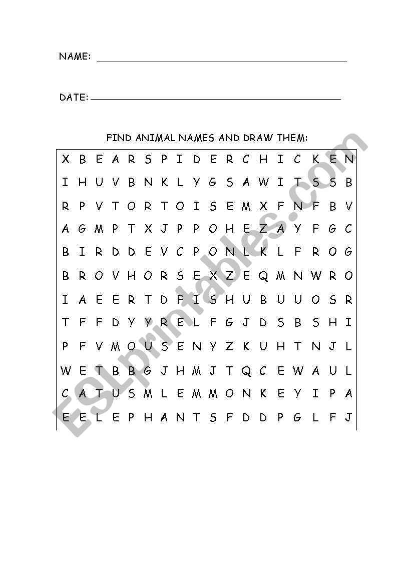 Find the animals worksheet